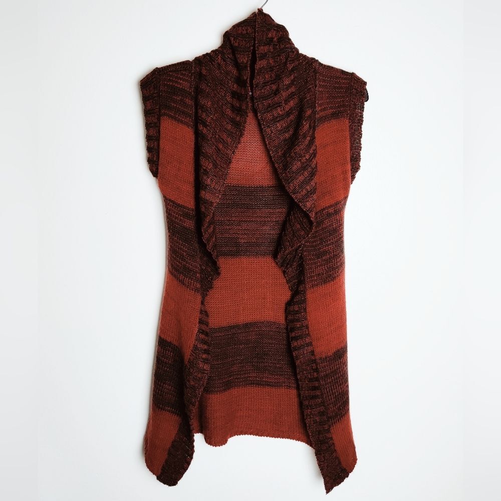 VTG Y2K Say What? Red/Brown Marble Knit Striped Sleeveless Shrug Sweater, Sz S